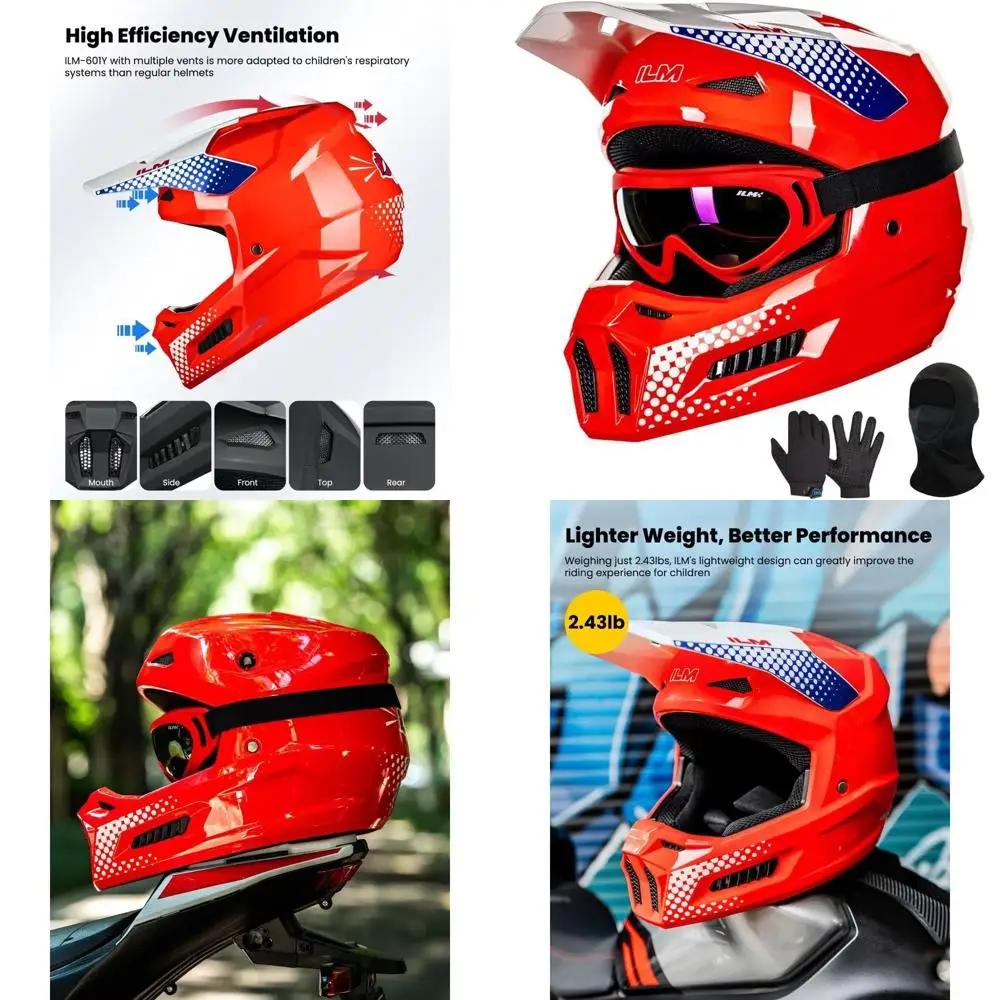 

Youth Dirt Bike Helmet with Goggles, Gloves & Mask, DOT Certified, Pop Art Red, Youth XL