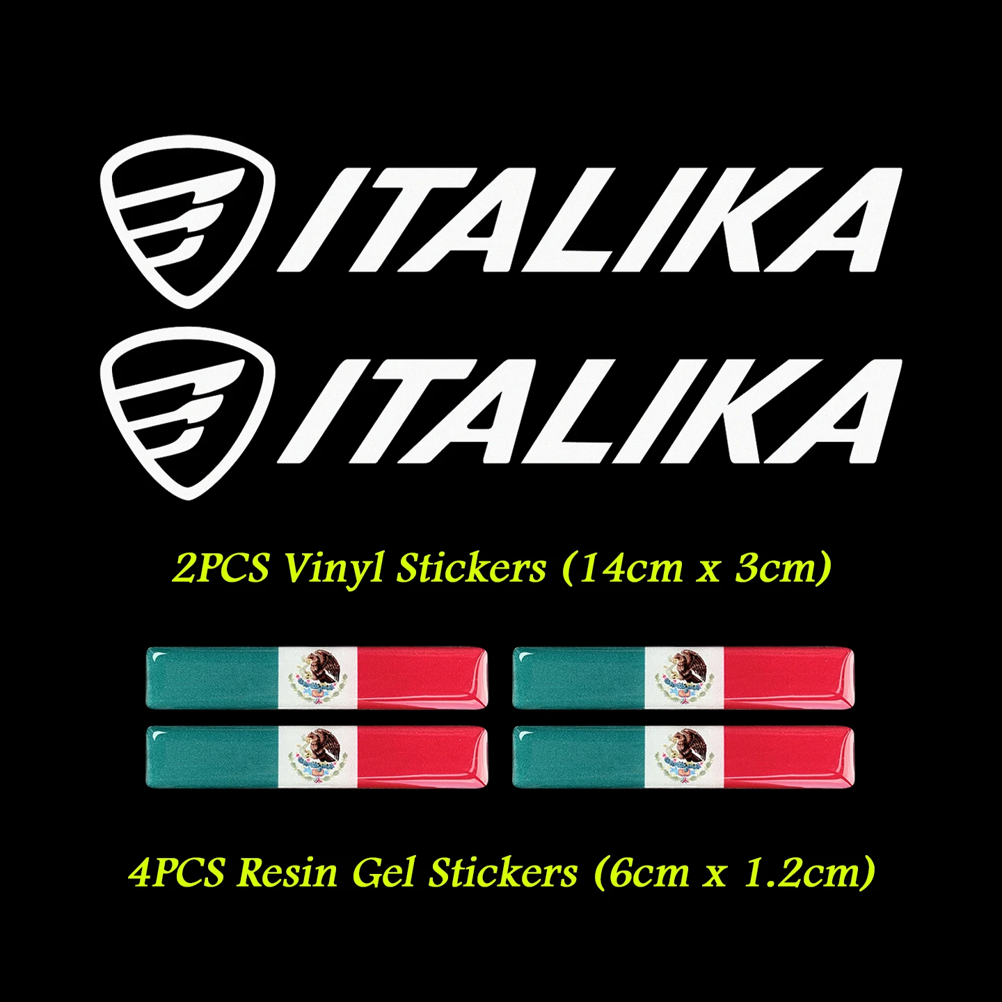 Para Italika DM 300 125 250 150 Z AT RT, 2 pegatinas de vinilo para motocicleta, 4 calcomanías de resina de gel con la bandera de México, accesorios para moto y scooter