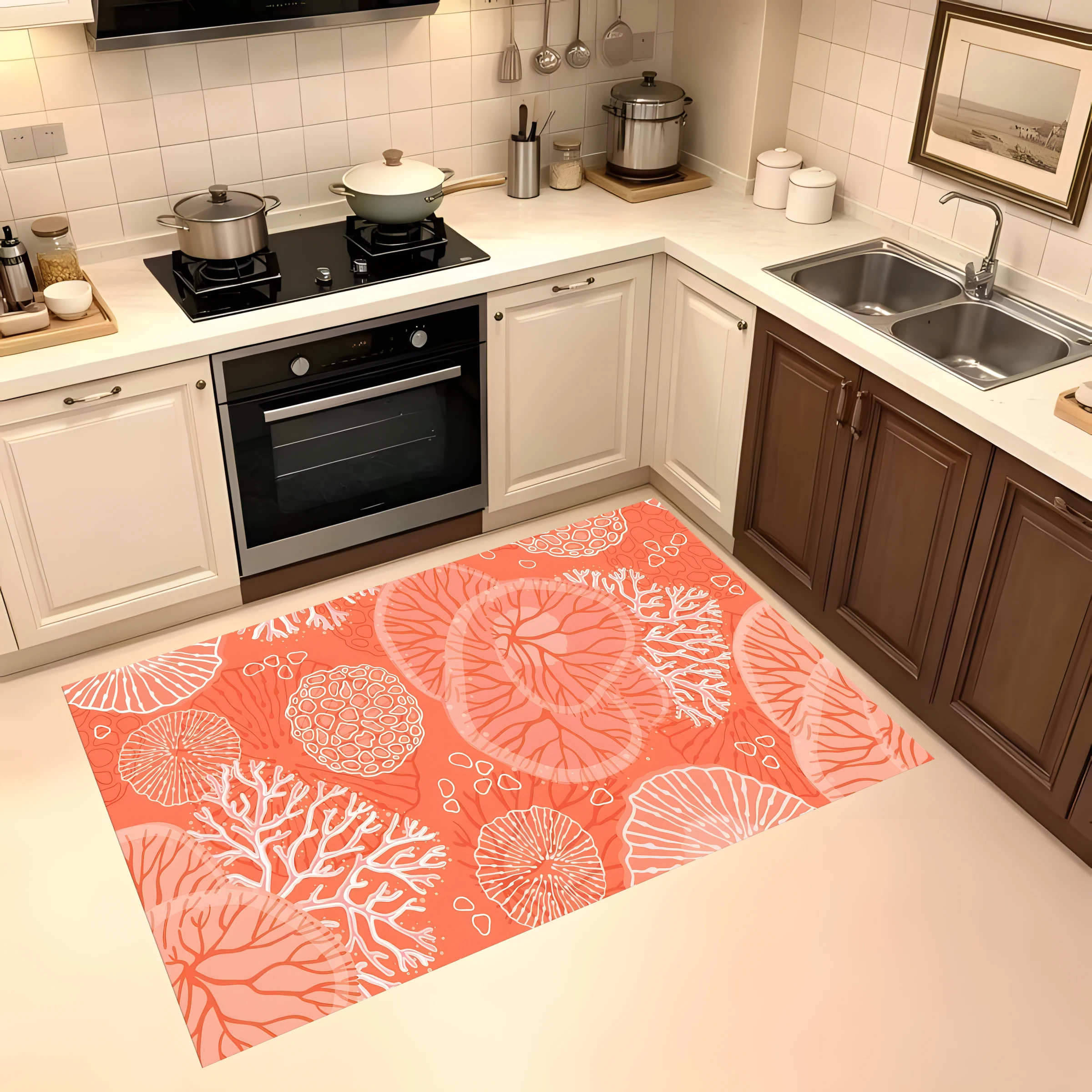 2D Large Carpet Orange Ocean Coral Shell Gentle Soothing for Living Room Bedroom Bay Window