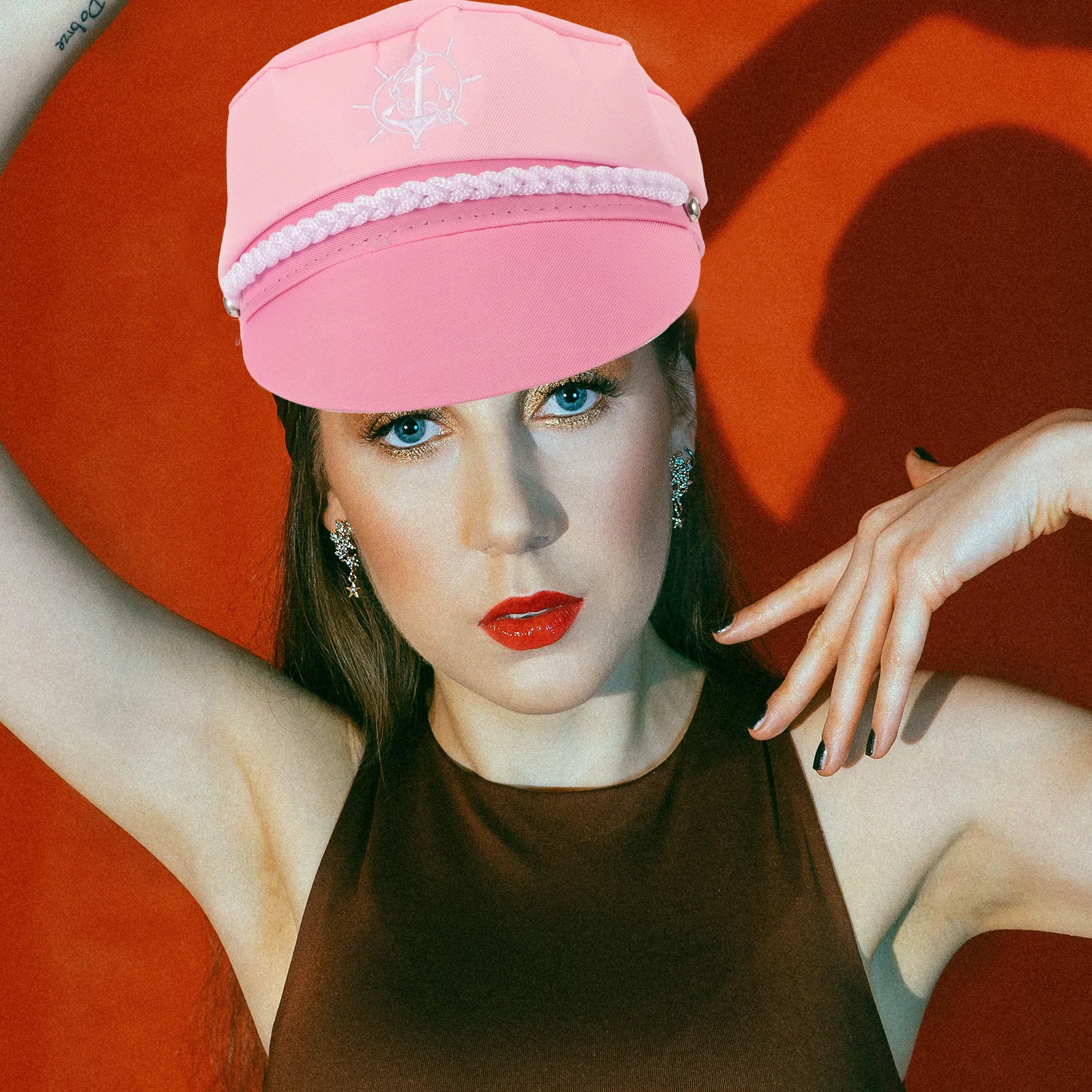 

Stylish Pink Navy Sailor Water Captain Hat Adjustable Size Classic Flat Design Party Supplies Cosplay Accessories