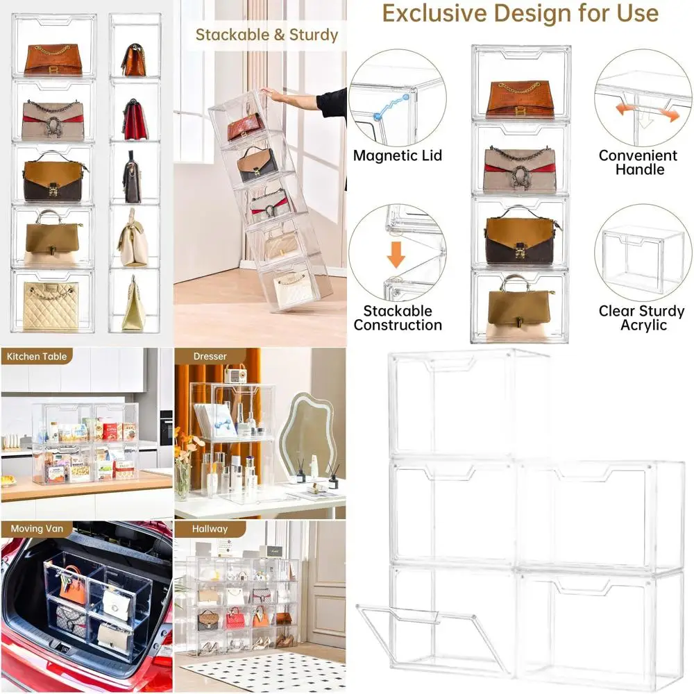

5-Pack Clear Acrylic Storage Bins with Lids for Handbags, Collectibles, and Figures