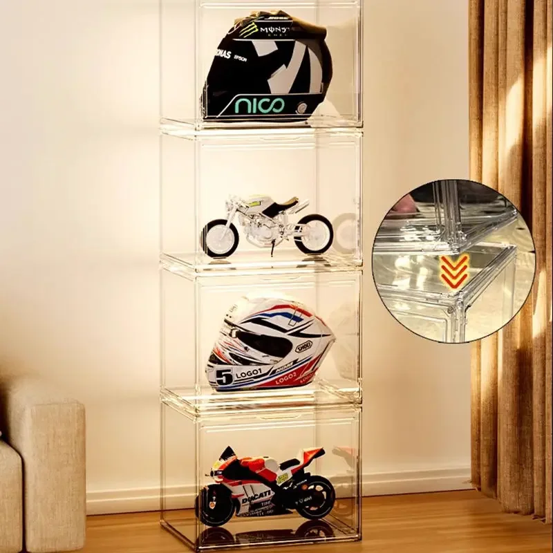 Motorcycle Helmet Display Cabinet Transparent Stackable Acrylic Covered Dust-proof Model Figure Boots Collection Storage Box
