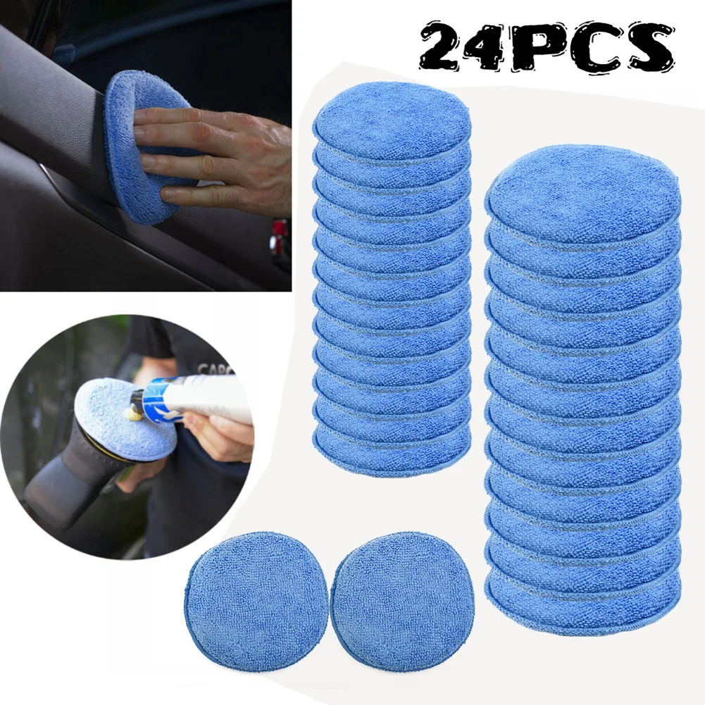 24PCS Waxing Sponge Car Applicator Cleaning Polish Pad Foam Sponge Microfiber Waxing Cleaning Sponge Clean Washing Tool