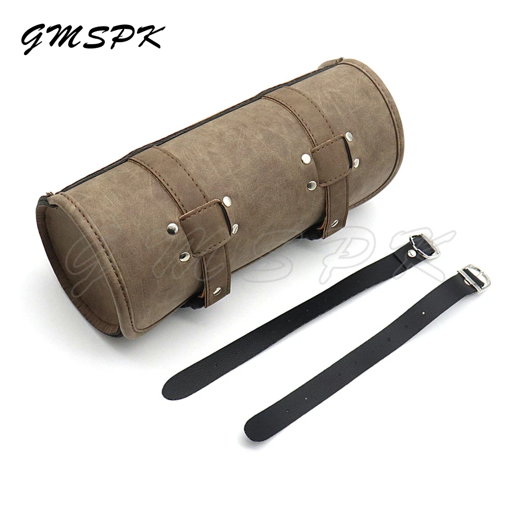 Motorcycle Leather Front Forks Tool Bag Luggage Handlebar SaddleBag Fit for Harley Sportster Chopper Bobber Cruiser Dyna Softail