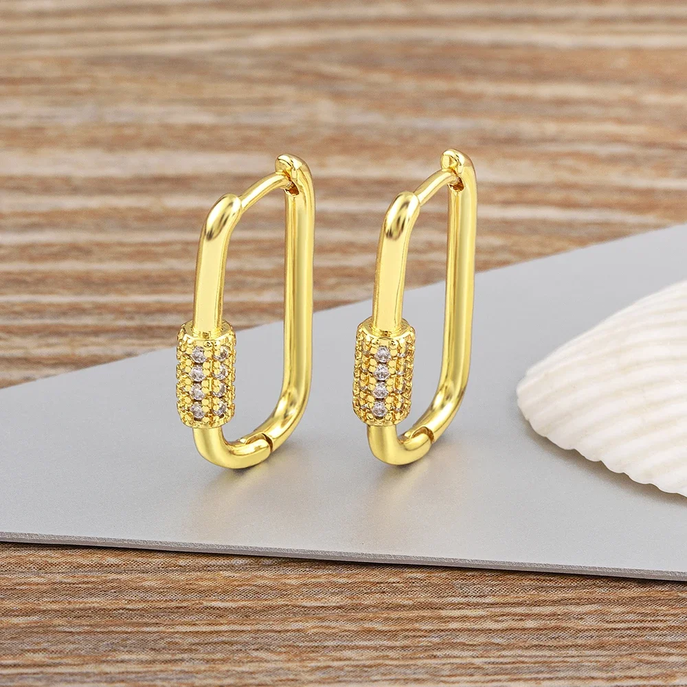 

1Pair Nidin Trendy Minimalist U-Shaped Geometric Hoop Earrings for Women, Gold Tone Zircon Inlaid Piercing Huggie Earrings, Versatile Statement Jewelry for Daily Wear, Weddings & Gifts