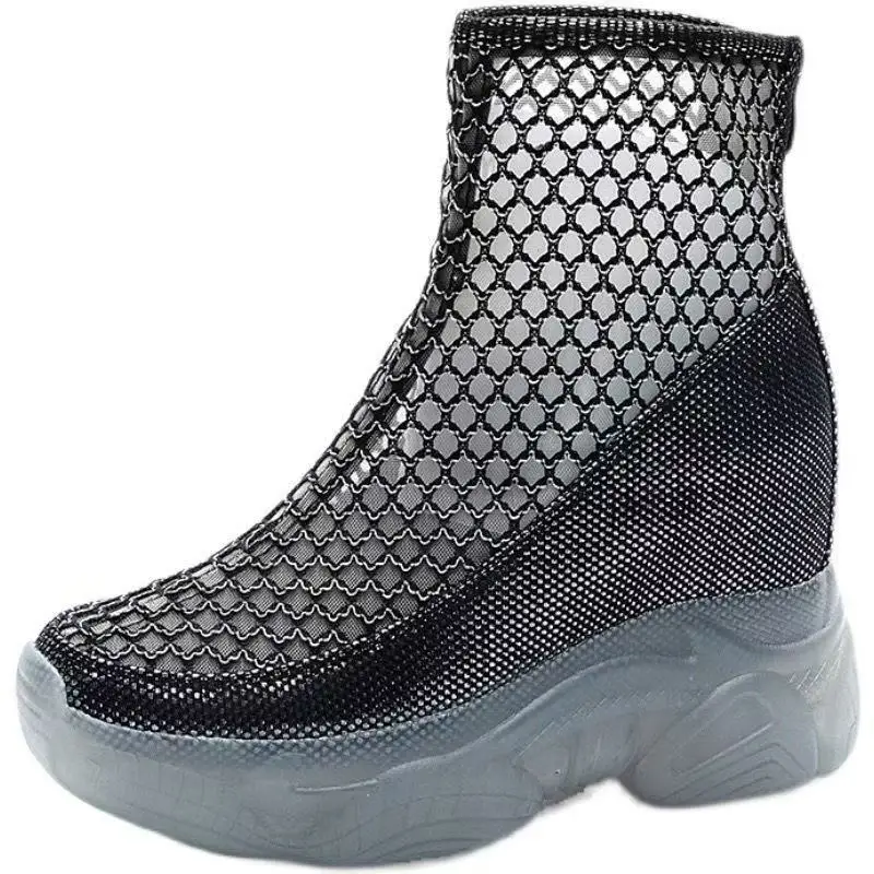 

Новые летние женские ботильоны 9,5 см на высоком каблуке, дышащие, сетчатые, модные туфли-ботинки для женщин