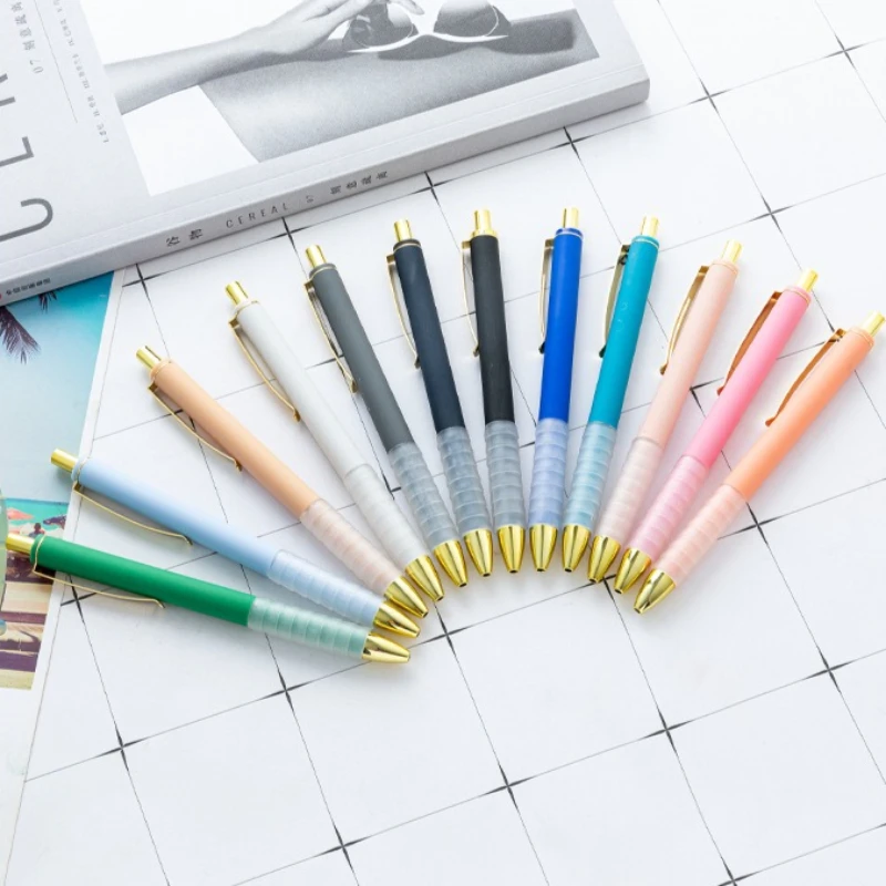 1/4/12pcs Moriandi Color Click Pens, Soft Grip Ballpoint Pens, Simple Design Student Writing Pens, Plastic Pen Set