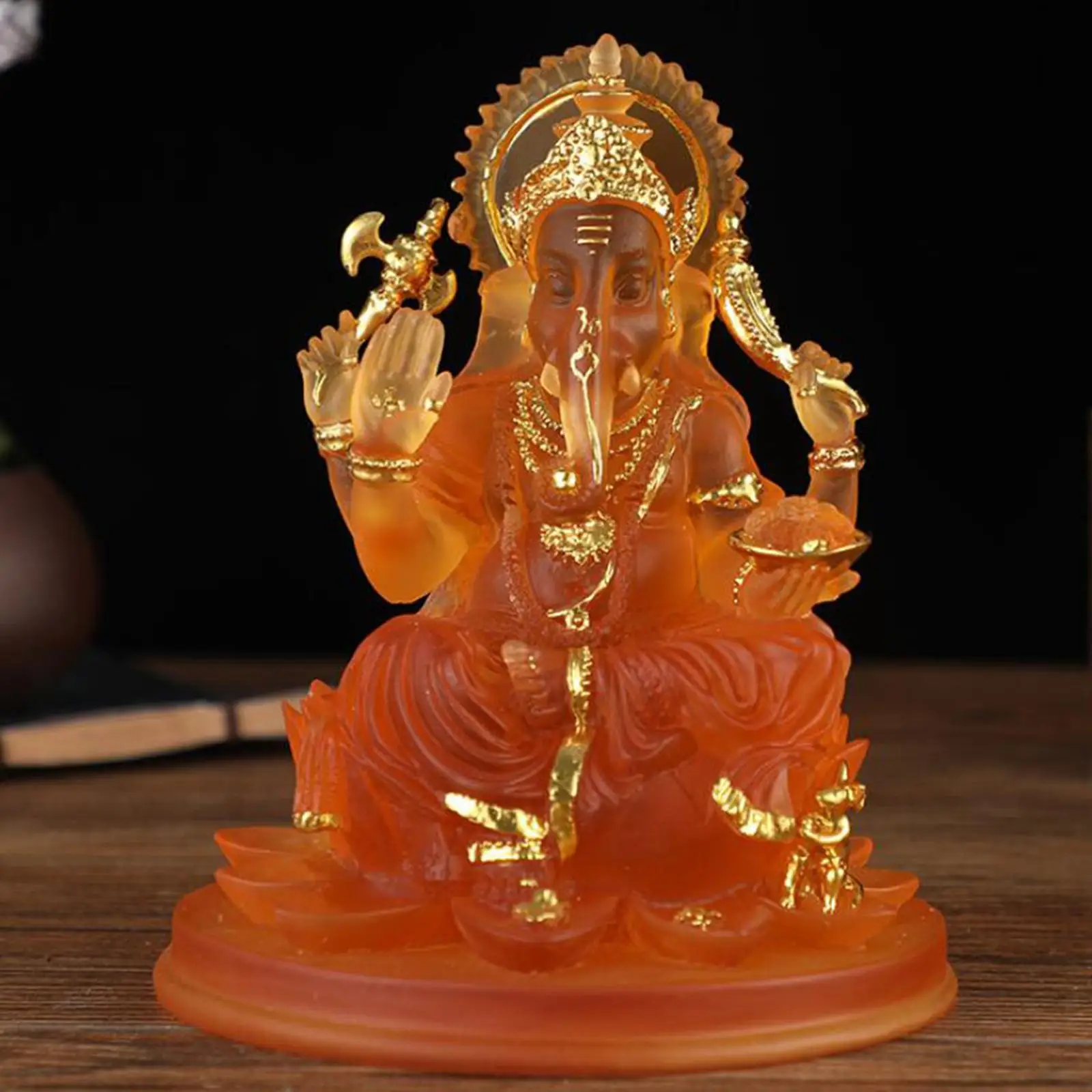 Hindu Elephant God Statue Hand Carved Indian Buddha Figurine for Tabletop Temple Decor