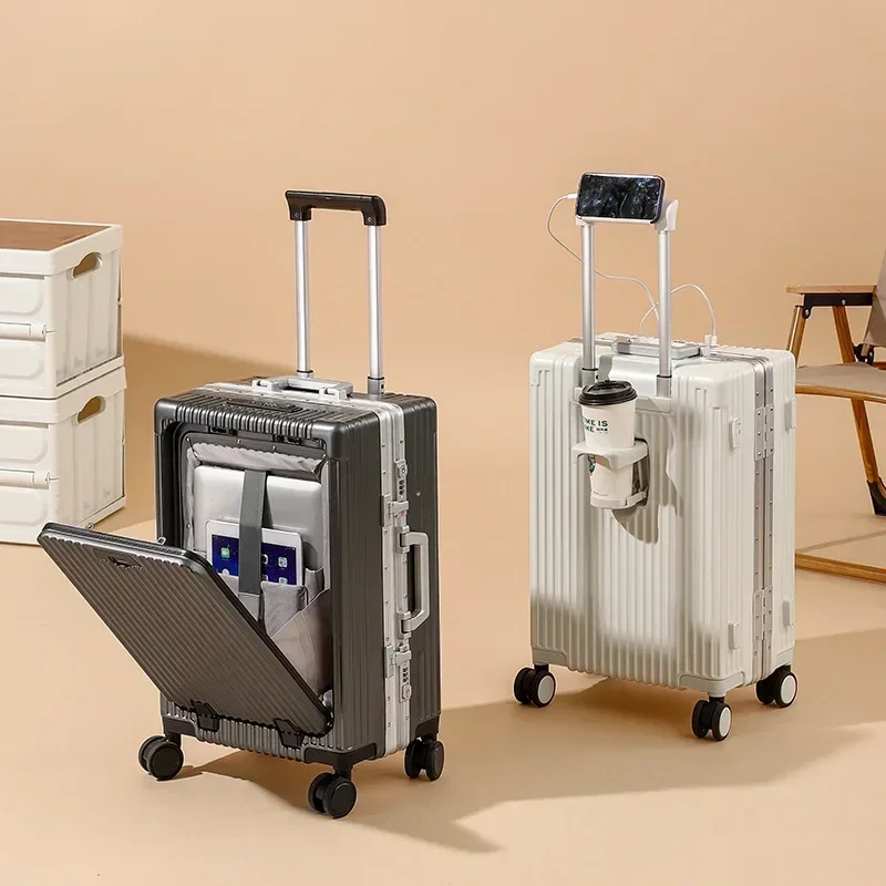 Valise à Cadre en Aluminium avec Ouverture Frontale de 18 et 20 Pouces, Porte-Gobelet USB, Support de Téléphone, Cabine, Sac de Voyage Unisexe Electrolux