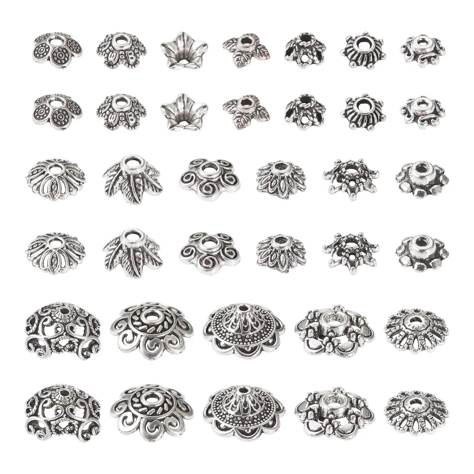 

180Pcs Antique Silver Color Bead Caps Tibetan Style Alloy Flower End Caps for Bracelet Necklace Jewelry Making DIY Findings