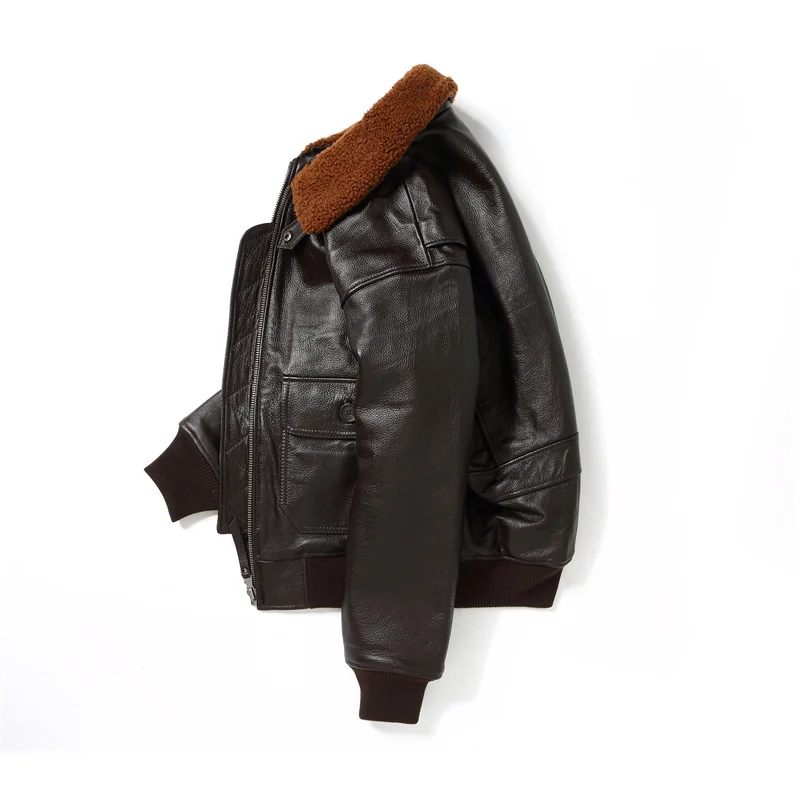 เสื้อแจ็คเก็ตหนังวัวแท้สำหรับผู้ชาย, เสื้อแจ็คเก็ต G1สีน้ำตาลเข้มขนาดยุโรป