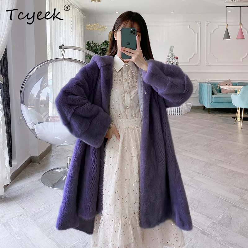 معطف فرو المنك الطبيعي من Tcyeek ملابس شتوية للنساء 2025 سترة من فرو المنك الحقيقي بغطاء للرأس معاطف نسائية جديدة في معاطف شوبانا Жеenca