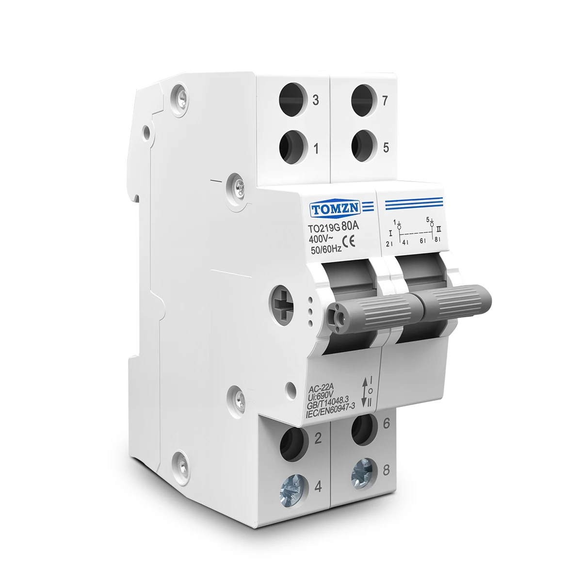 TOMZN TO419G مفتاح التحول 1234P 400V ~ 80A MTS ثنائي الطاقة نقل يدوي عزل قاطع الدائرة المتشابكة القابل للفصل