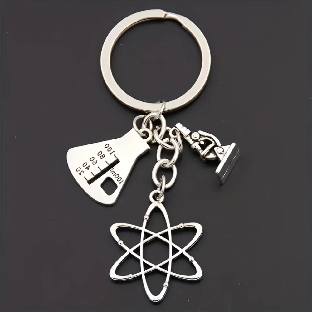 3PCS Zinc Alloy Molecule Key Chain Polished Finish Microscope Detail Biology Key Chain DNA Helix Shape Compact Size