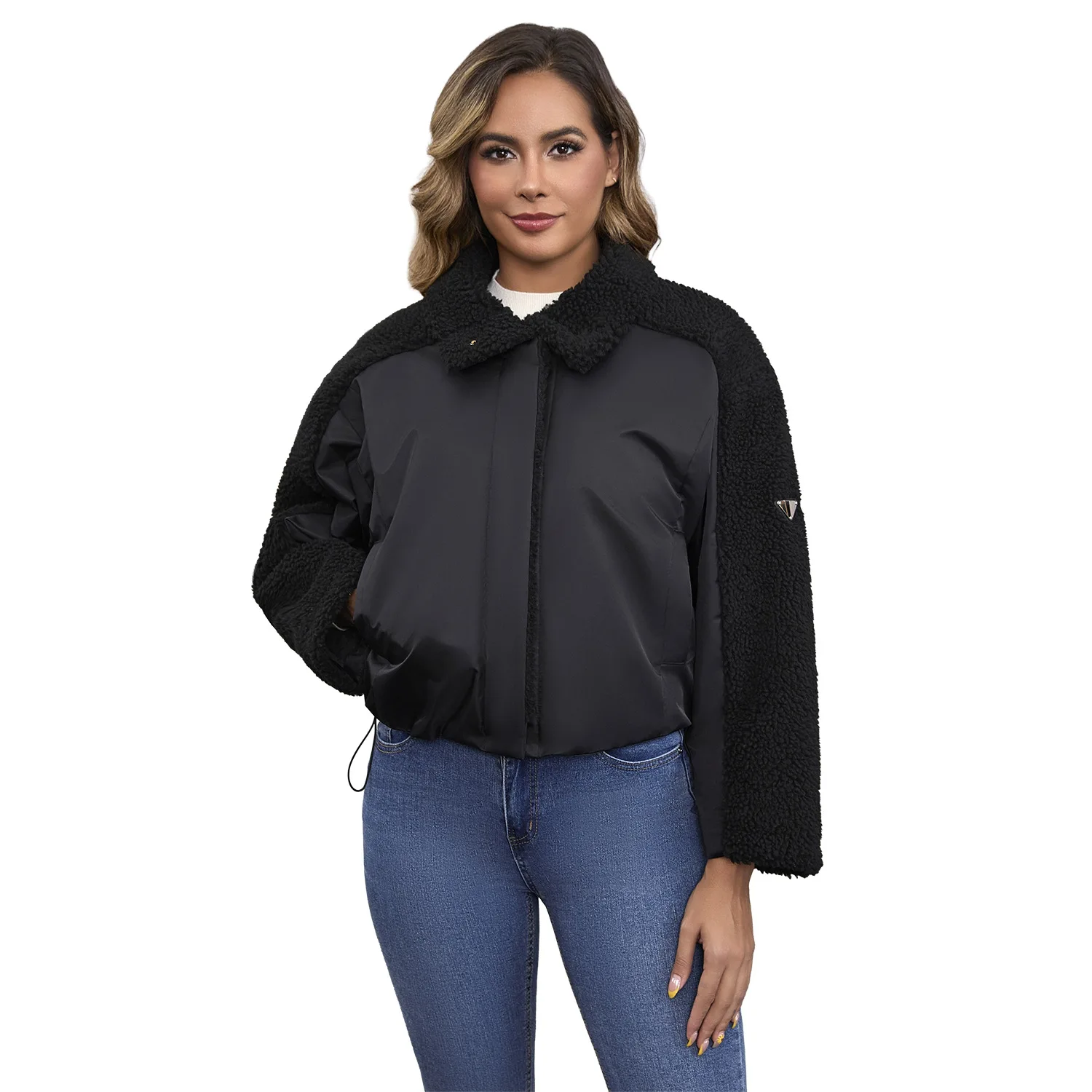 

Y2k Streetwear Elegant Casual Work Coat Autumn Winter 2025 Lamb Wool Women Short Coats Zipper Jackets Turn Down Collar Thick