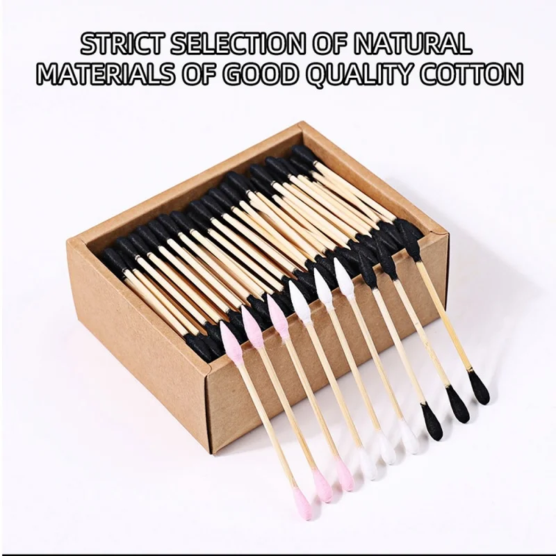 200 Stück Bambus-Wattestäbchen mit Doppelkopf, Bunte Öko-Freundliche Biologisch Abbaubare Holzstäbchen für Ohrenreinigung und Make-up – Detail 5