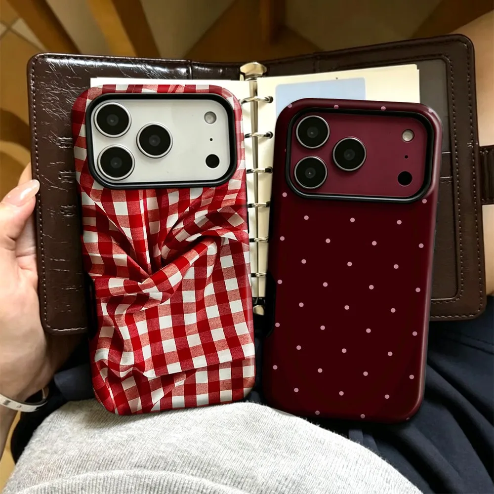Red Plaid luxury Phone Case for Samsung Galaxy S20 S22 S23 S24 S25 S26 FE Plus Ultra Edge 4G 5G Double-layer Back Cover