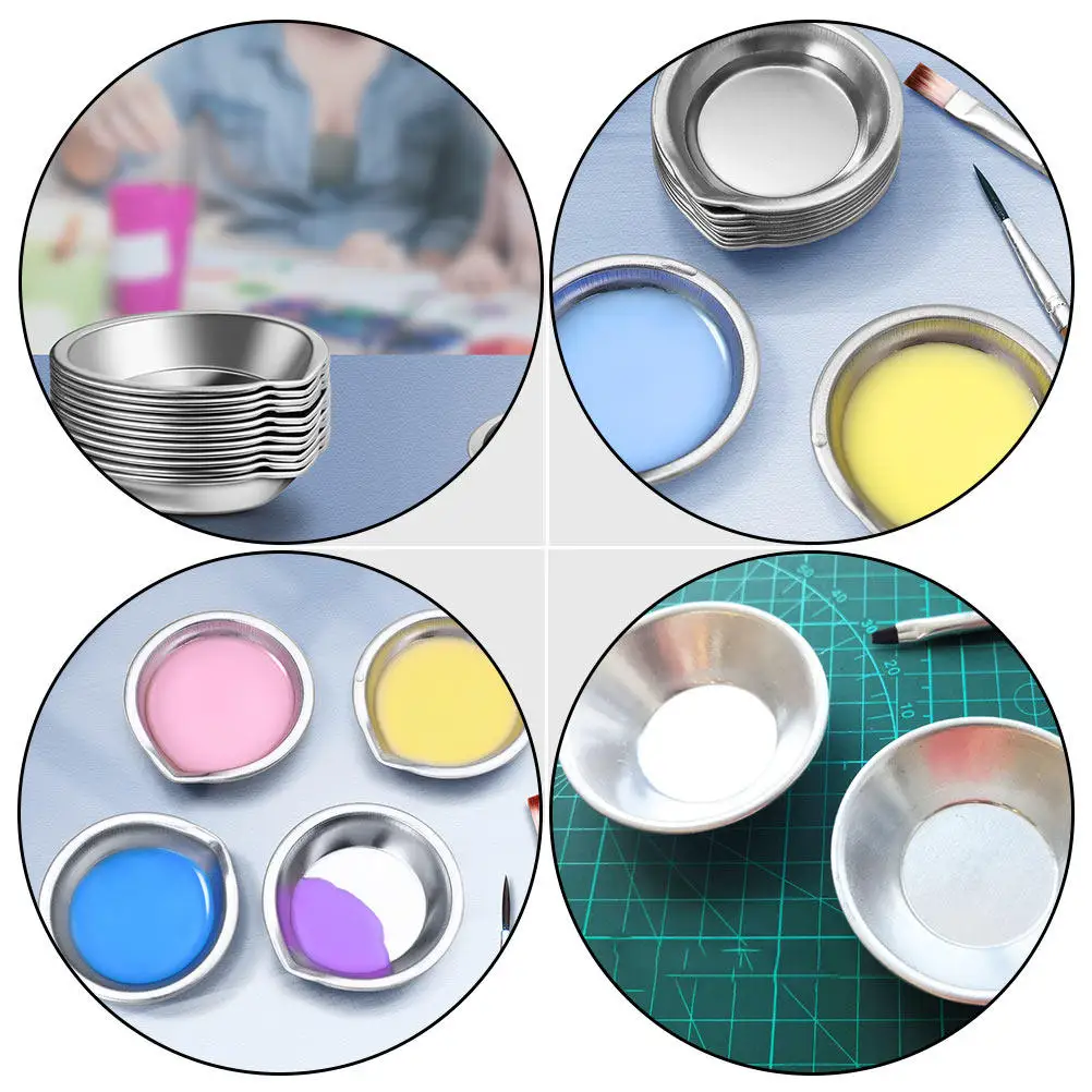 12Pcs Stainless Steel Pigment Plate Painting Tray for Watercolor Color Mixing Sketching Illustration Art Studio School Home Use