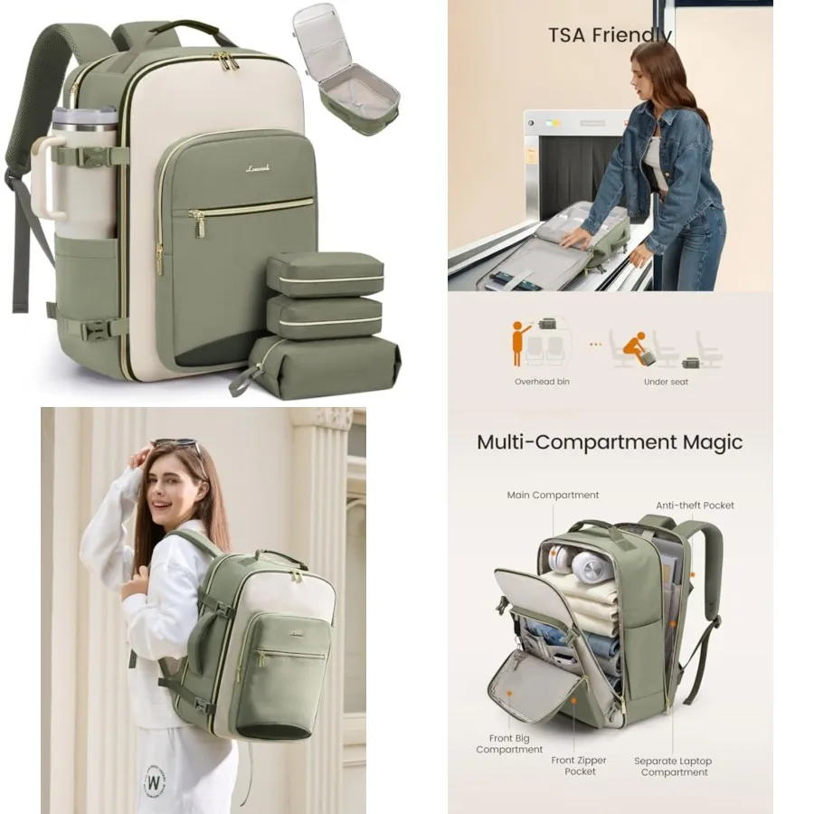 

Travel Backpack for Women and Men, Airline Approved Carry On Luggage with 3 Packing Cubes, TSA Overnight Bags, Waterproof Perso