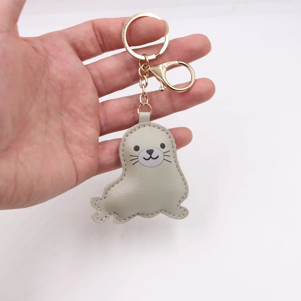 Sea Lion Keychain for Women Girls Gift Bag Charms Trendy Animal Leather Pendant Cartoon Key Chains Cute Key Holder
