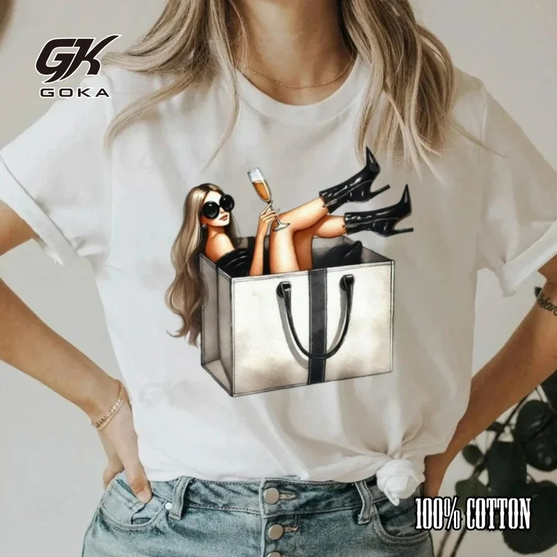 Fashion High Heels Shoes Print Women T Shirt Summer Funny 90s Hip Hop Punk T Shirt Hipster Streetwear T-shirt Comfortable