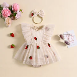 Baby Girl Tulle Princess Romper Dress Embroidery Flying Sleeve Mesh Tulle Jumpsuits For Newborn Clothes