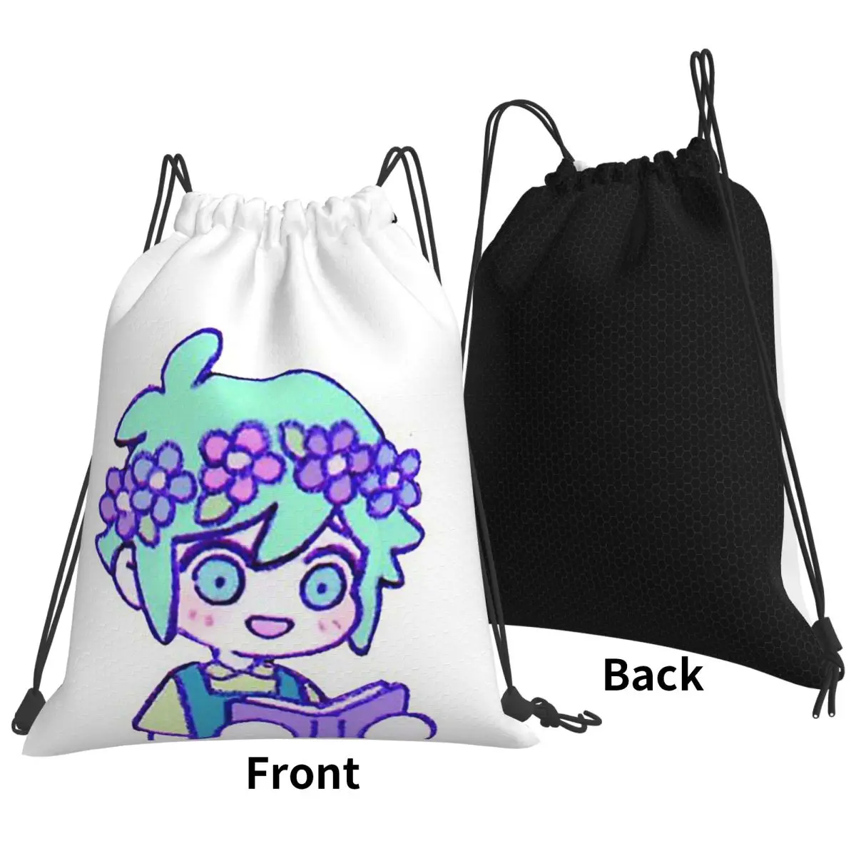 Cute Basil Omori Emote Backpacks Multi-function Drawstring Bundle Pocket Sports Bag Book Bags for Man Woman School