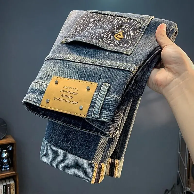 

Мужские облегающие джинсы, эластичные повседневные длинные брюки Harlan, свободные брюки с вышивкой, модное брендовое новое поступление осени 2025 года