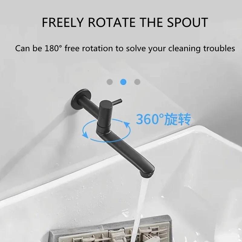 

Mop Slot Tap Black Brass Single Hole Hidden Wall Mounted Lengthen Rotary Basin Faucet For Balcony Garden Outdoor Single Cold Tap