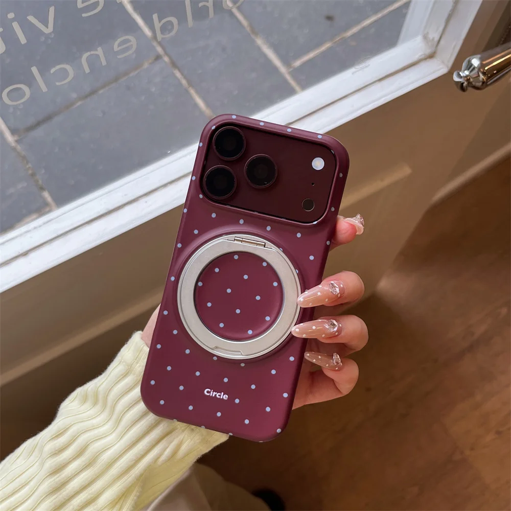 Korea Fashion Ins Red Dot Magnetic stand Phone Case For iPhone 18 Pro 15 16 17 Pro Max Cover Shockproof Cute Cases 18Pro Funda