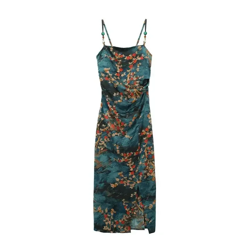 Chinese Dress Cheongsam Chi-pao Fragmented Flower Hanging Strap Dress  Women's Vintage Elegant Qipao Set Wrapped Hip Long Dress - AliExpress  200000532