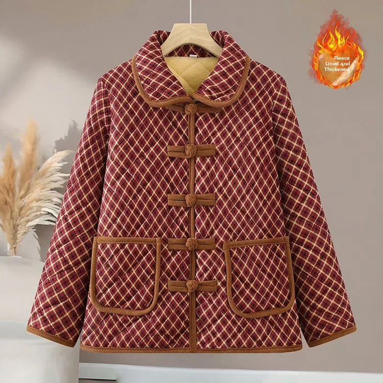 

Новая зимняя хлопковая куртка для мам с отложным воротником в китайском стиле, модное женское хлопковое пальто на пуговицах для женщин среднего возраста