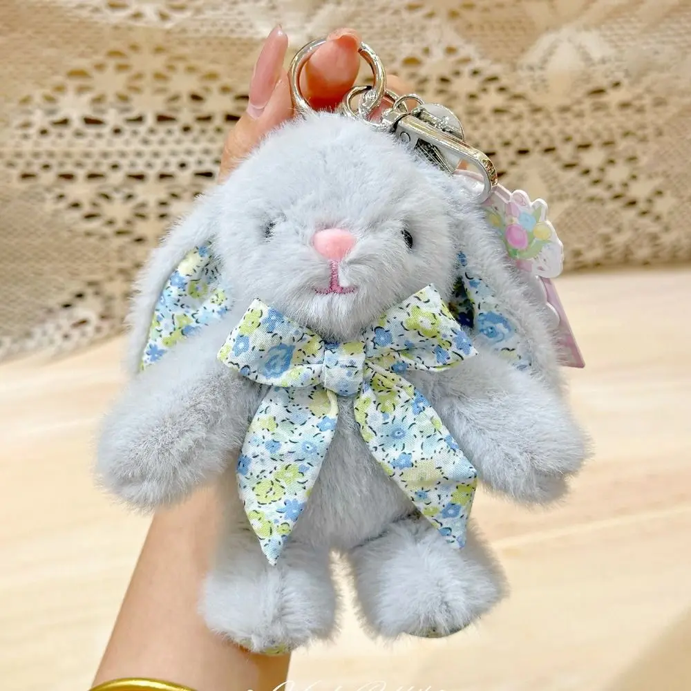 Flower Bowknot Plush Rabbit Keychain Soft Cute Bag Hanging Pendant Plush Stuffed Cartoon Car Key Pendant Gifts