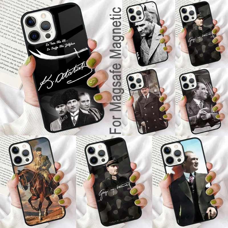 Mustafa Kemal Ataturk Magnetic Soft Phone Case for iPhone 16 Promax 15 Pro 13 14 Plus 11 12 Mini MagSafe Coque