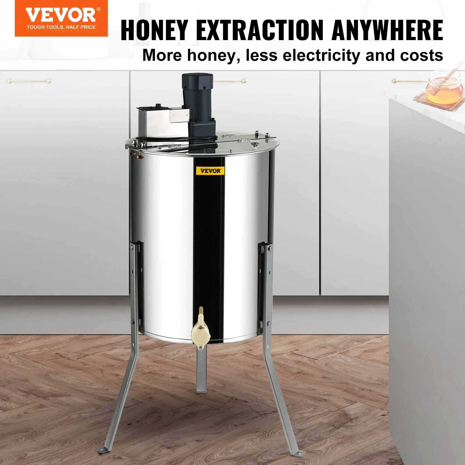 VEVOR Electric Honey Extractor 4/8 Frame Stainless Steel Beekeeping Extraction Honeycomb Drum Spinner w/Transparent Lid Silver