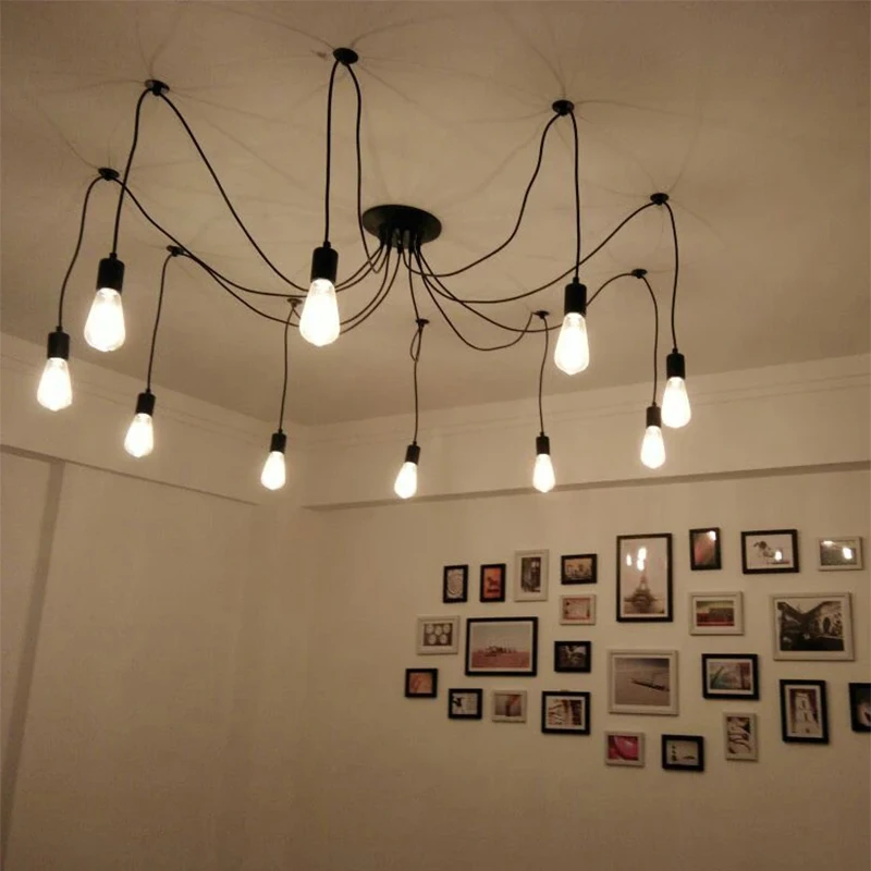 Modern Simple Multi-head DIY Chandelier Colorful Spider Web Chandelier Industrial Style Dining for Kitchen Farmhouse Living Room