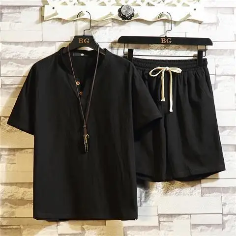 2025 Summer New Men's Classic Fashion Cotton and Linen Two-Piece Men's Leisure Loose Comfortable Large Size High-Quality Suit