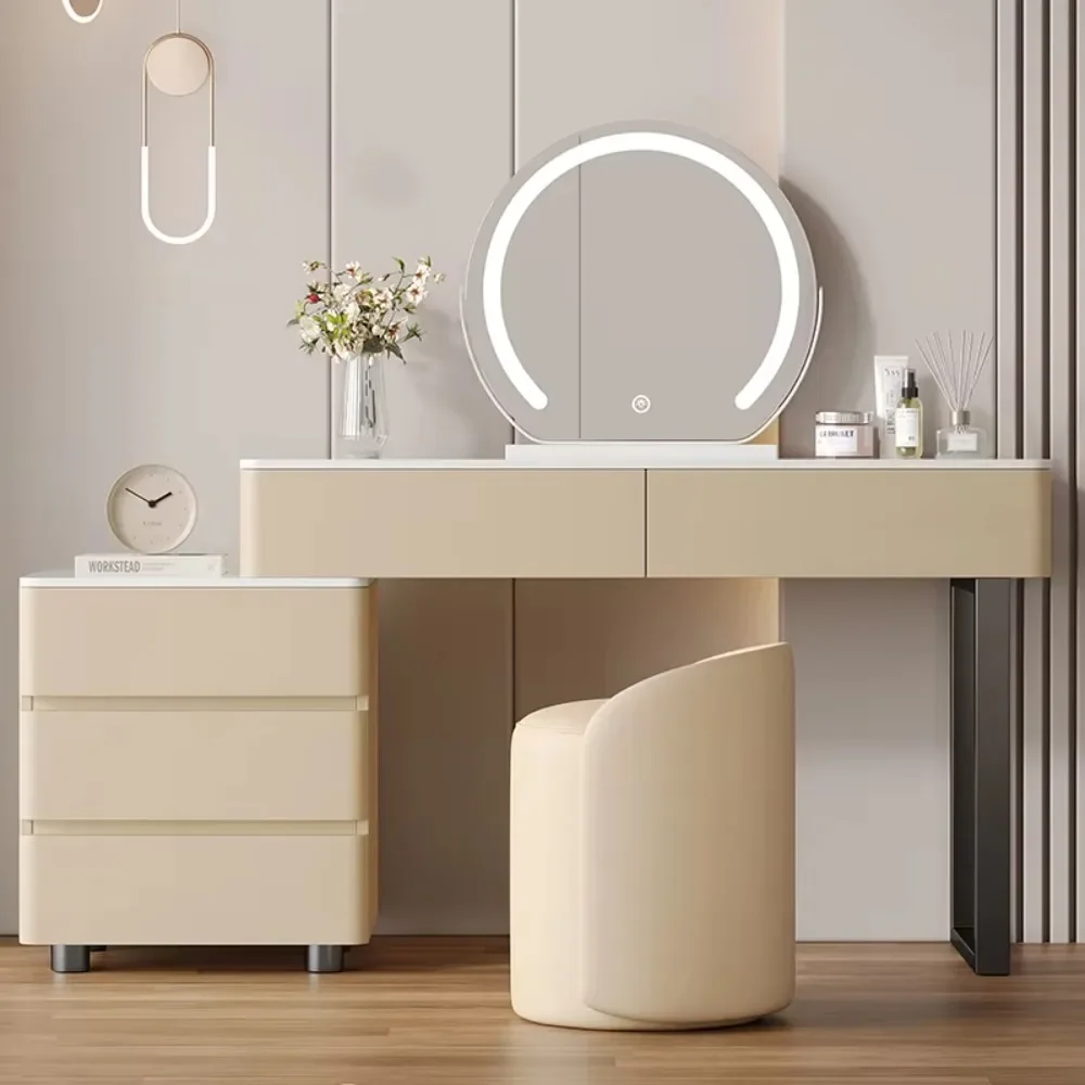 Multifunction Lighted Makeup Dresser with LED Mirror Modern Design for Bedroom & Bathroom Use MDF Panel Solid Wood Construction