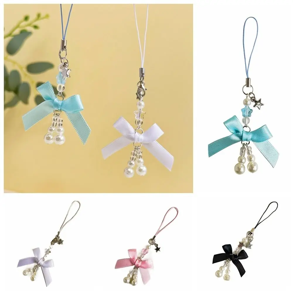 Trendy Pendant Bowknot Bow Phone Strap Star Charm Pearl Phone Pendant Pearl Universal Mobile Phone Chain Girl Jewelry