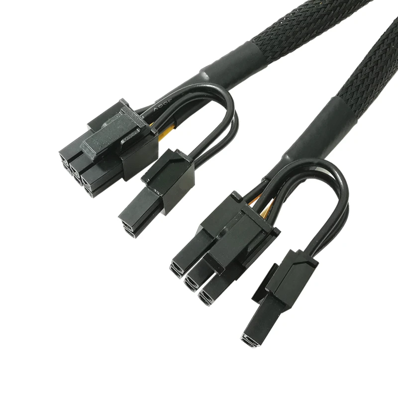 Pure Copper 20cm GPU PCIE 6 Pin Female To Dual 2X 8 (6+2) Pin Male PCI Express Power Adapter Braided Y-splitter Extension Cable