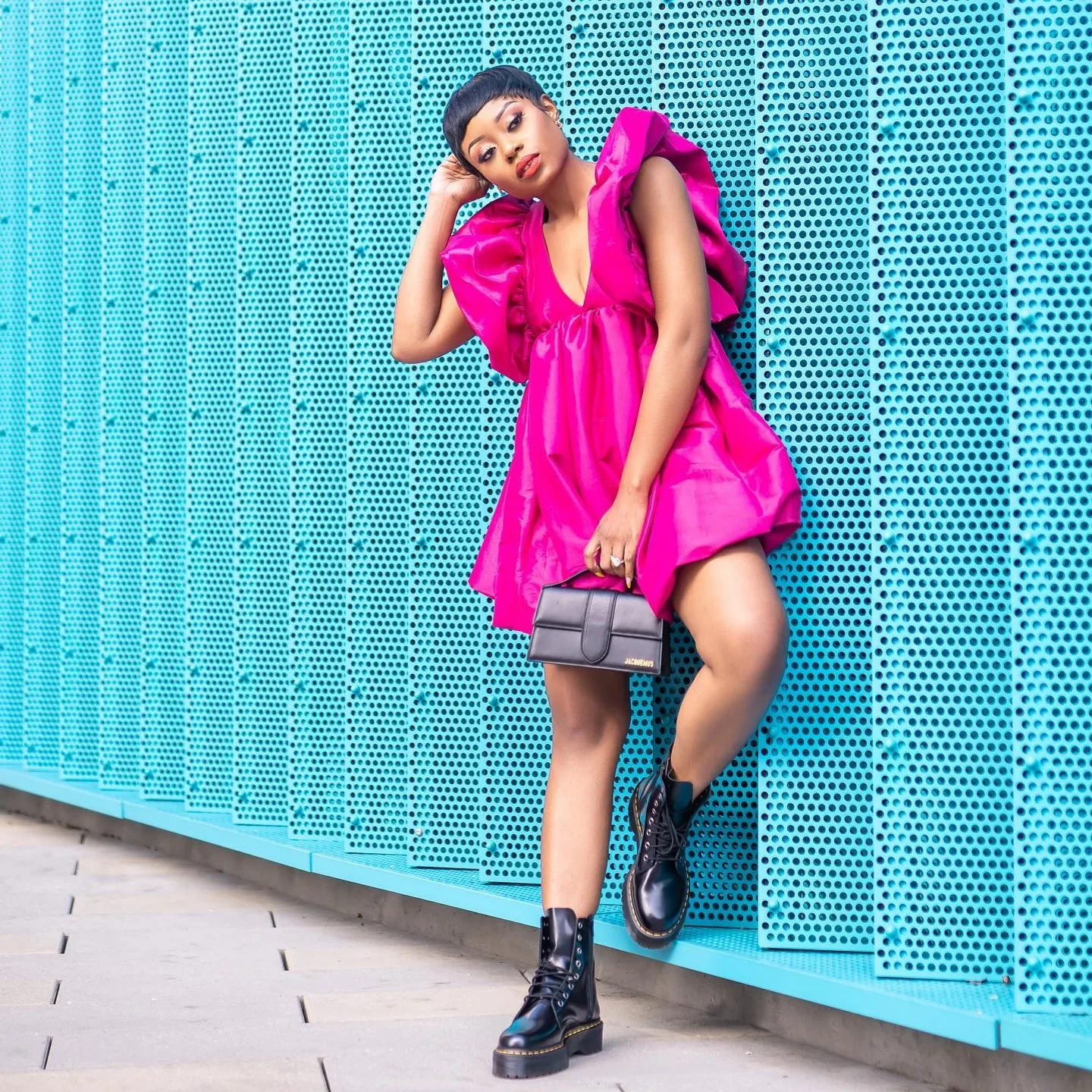 

Simple And Cozy Fuchsia A-line Short Satin Women Dresses Sexy Deep V-neck Aso Ebi Female Mini Dress