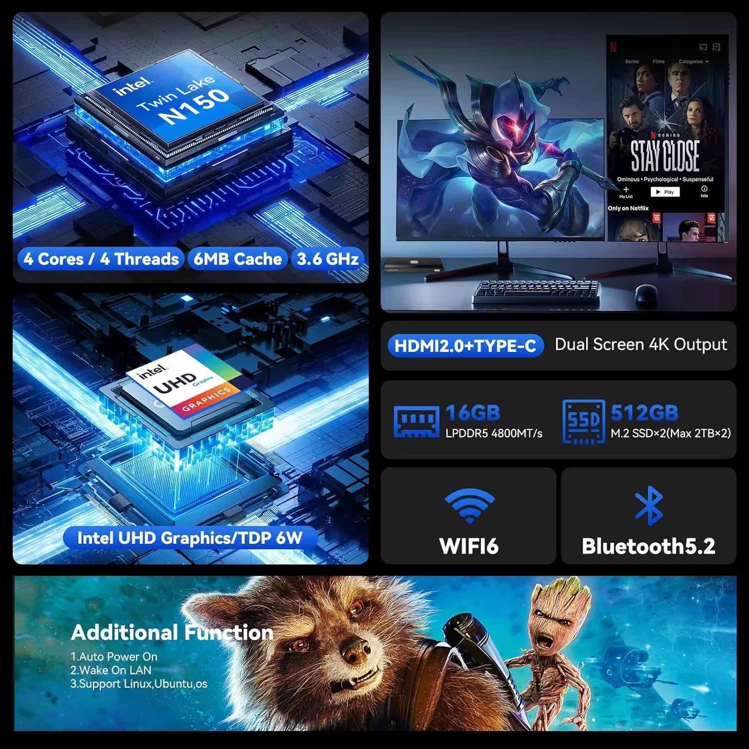 MOREFINE M6 Mini PC 12th Gen Intel N150 Windows 11 pro LPDDR5 16GB 2933MHz NVMe SSD كمبيوتر الجيب WiFi6 BT5.2