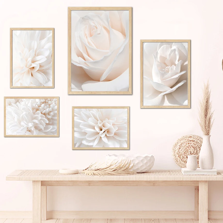 Dahlia White Peony Rose Flower Minimalist Wall Art Canvas Painting Nordic Posters And Prints Wall Pictures For Living Room Decor