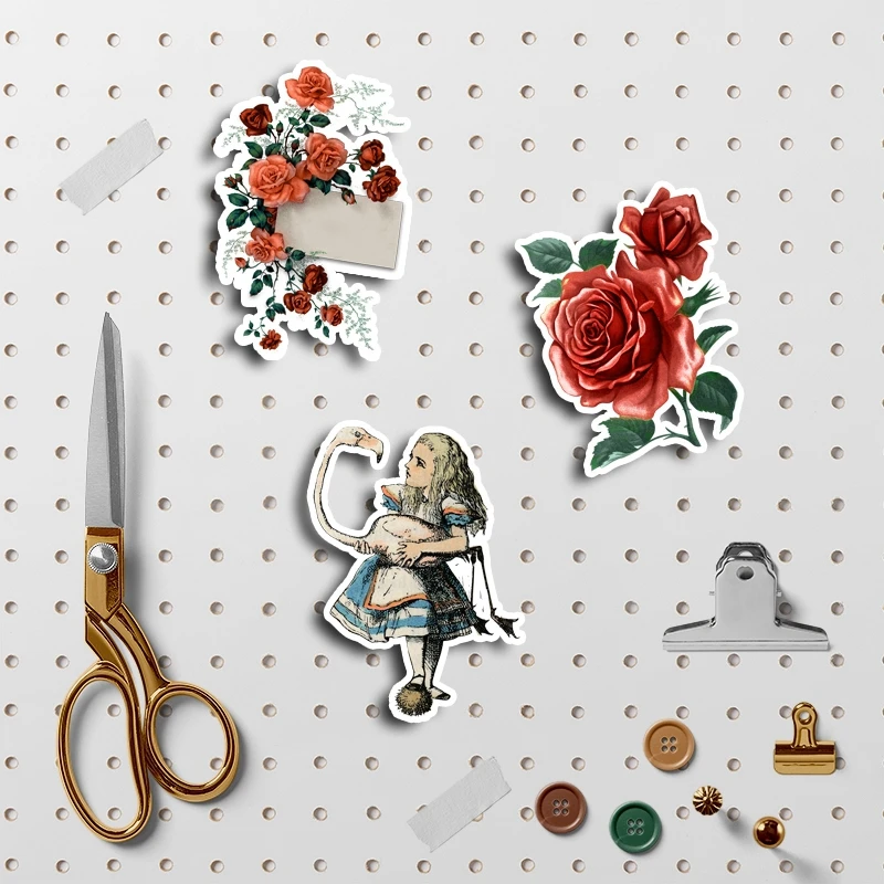 35PCS Retro Strange Wonderland Girl Sticker DIY Scrapbooking Junk Journal Base Collage Diary Album Gift Happy Plan Decoration