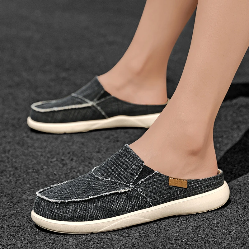 Plus Size Men Lazy Half Slippers, Light Anti-slip Summer Slip On Closed Toe Mule Shoes, Breathable Backless Slide Footwear