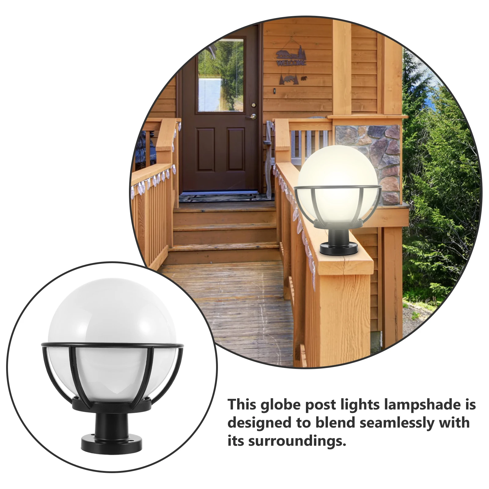 

Round Acrylic Lampshade Fence Post Lights Cover Outdoor Yard Garden Decoration Stainless Steel Practical Globe