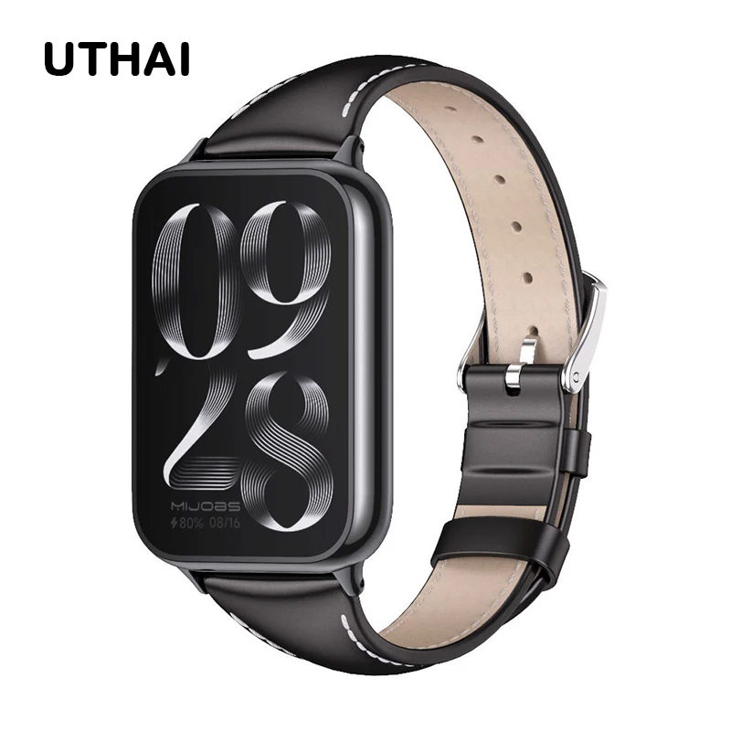 

UTHAI S84 кожаный ремешок подходит для Xiaomi браслет 8 Pro Smartwatch 20 мм Маленькая Талия силиконовый патч кожаный браслет