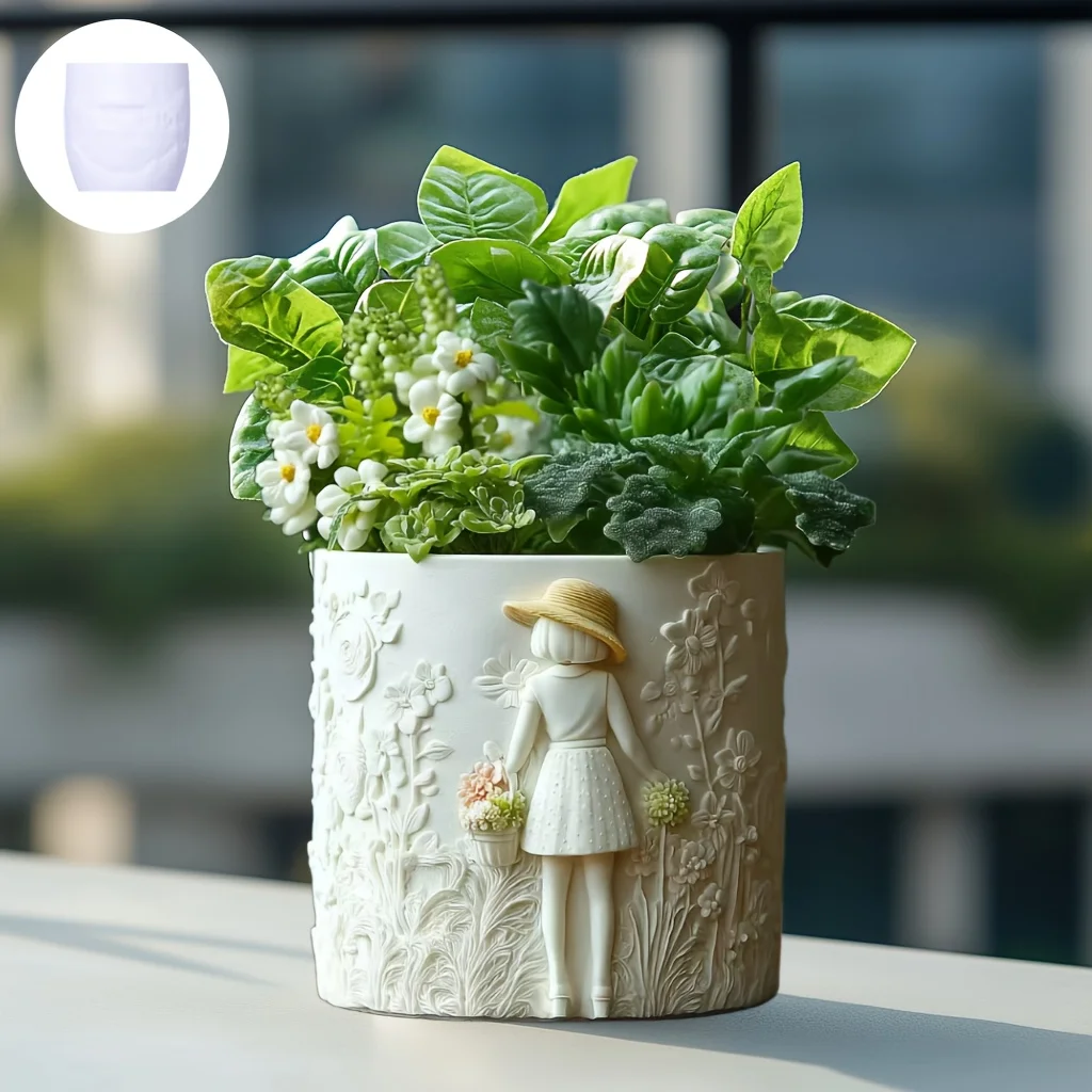 

Силиконовые формы для цветочных горшков для суккулентов с рельефным видом сзади маленькой девочки, силиконовые формы для коробок для хранения.