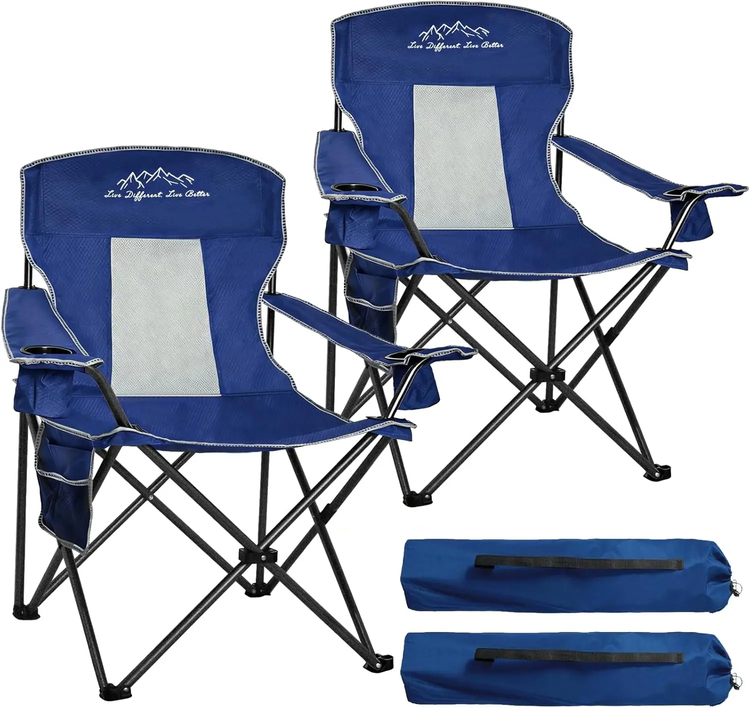 

Camping Chairs for Adults Heavy Duty 400lbs Capacity, 2 Pack Folding Chair with Large Anti-Sink Feet & Cup Holder, Extra