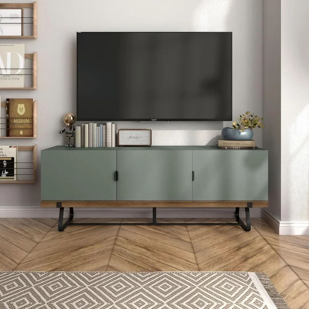 TV cabinet with storage drawers, 65-inch TV entertainment center, bedroom media console cabinet, sage green and worn-out oak